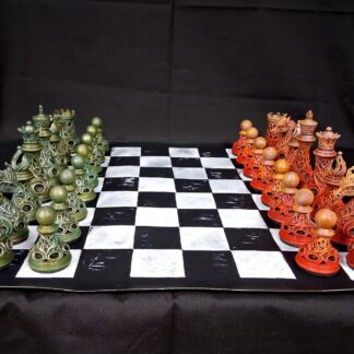 Custom Fantasy Dragon Chess Set Woodland vs. Mount Doom Version